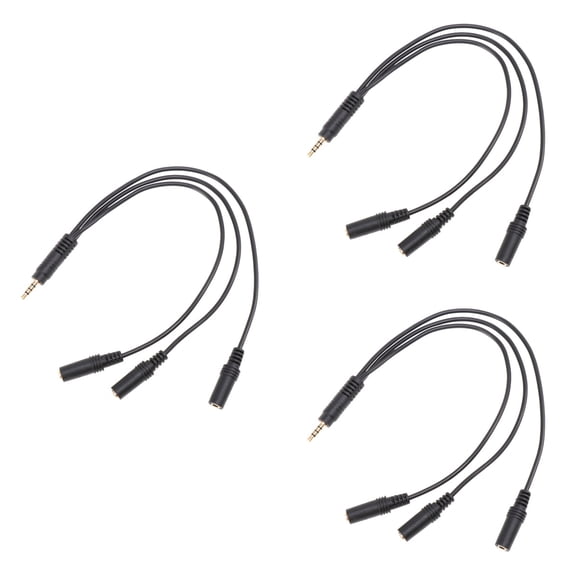 3 Count Splitter Cable for Headset Headphone and Microphone Jack Audio Black