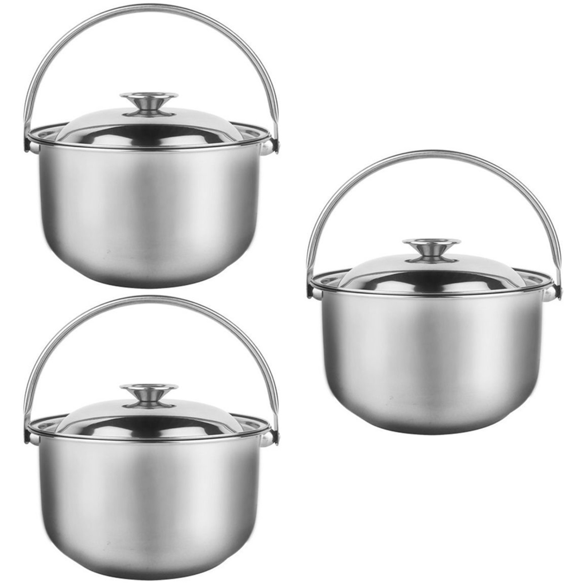 3 Count Stainless Steel Cooking Pot with Lid Soup Pans for Induction