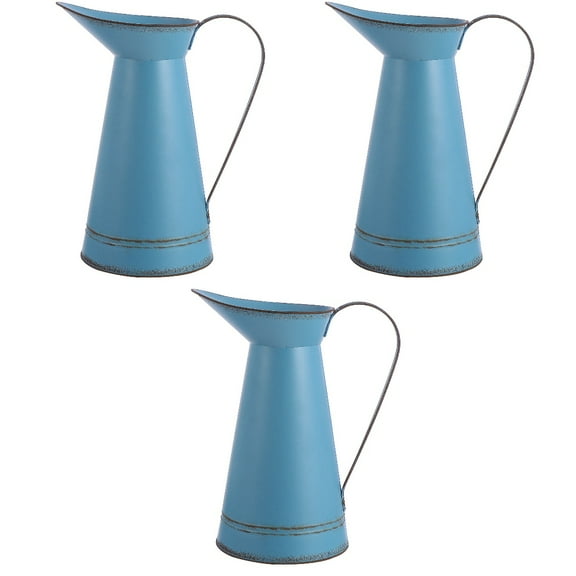 3 Count Tin Flower Bucket Decorative Rustic Vase Fall Baby Child Blue