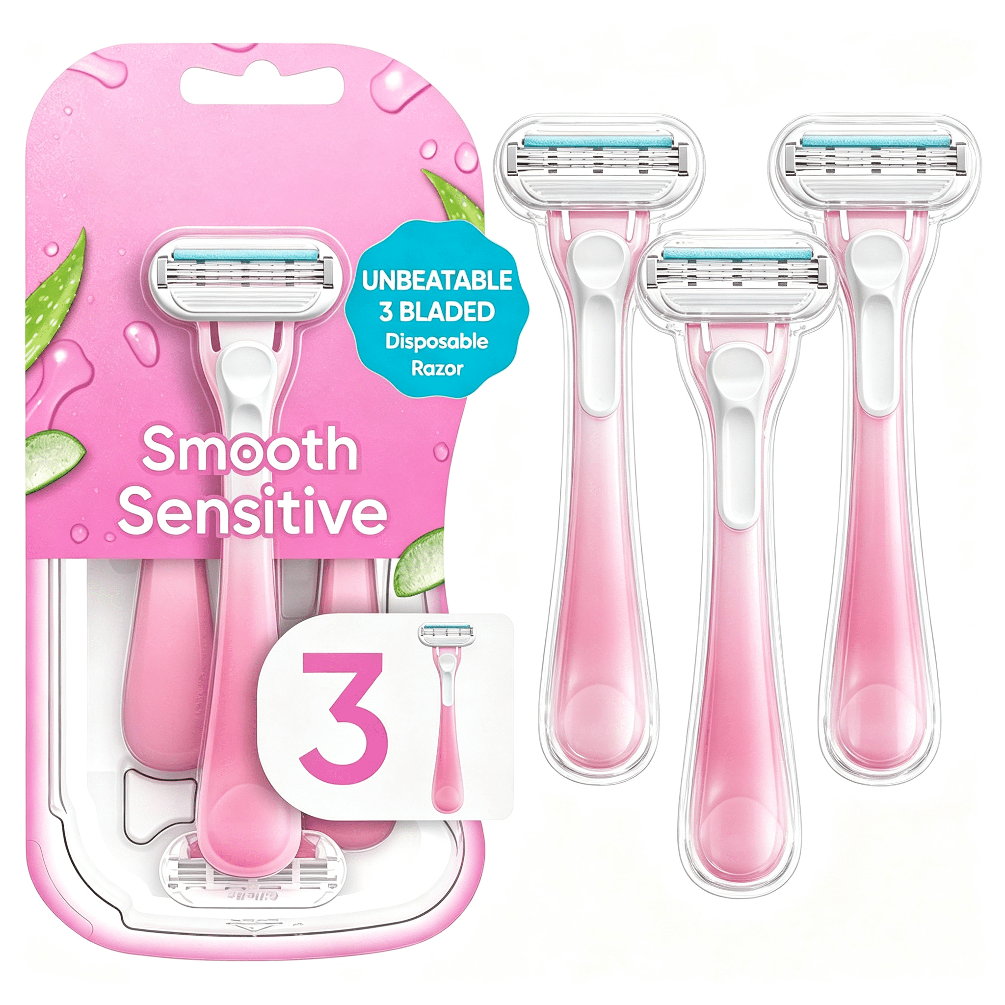 Disposable Razor Picture 3 Count Women's Disposable Razors, 3-Blade Smooth Sensitive Shaving ...