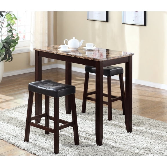 3 Counter Height Glossy Print Marble Table And Seat Breakfast With Marble, -colored
