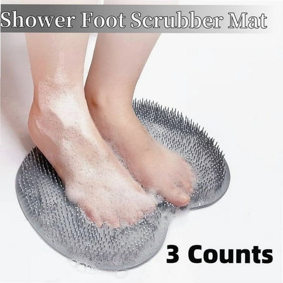 3 Counts Silicone Shower Foot Scrubber Mat,Back & Feet Cleaning Pad,Shower Massage Soft Bristles Exfoliating Scrubber,Wall Mounted Slip Suction Cups for Use,Bathroom Bathing Accessories