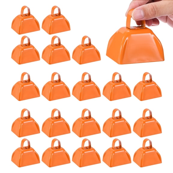 3" Cow Bells for Football Games, 20 Pcs Metal Cowbells with Handle Loud Noise Makers Hand Percussion for Sporting Events Cheering Competition Marathon Wedding, Orange