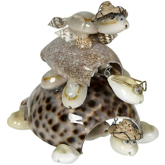 3 Cowrie Shells Turtle Figurine - 3 Stack 5" (Set of 3)