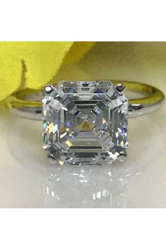 3 Ct Asscher Lab Created Diamond Solitaire Engagement 14K White Gold Finish Ring