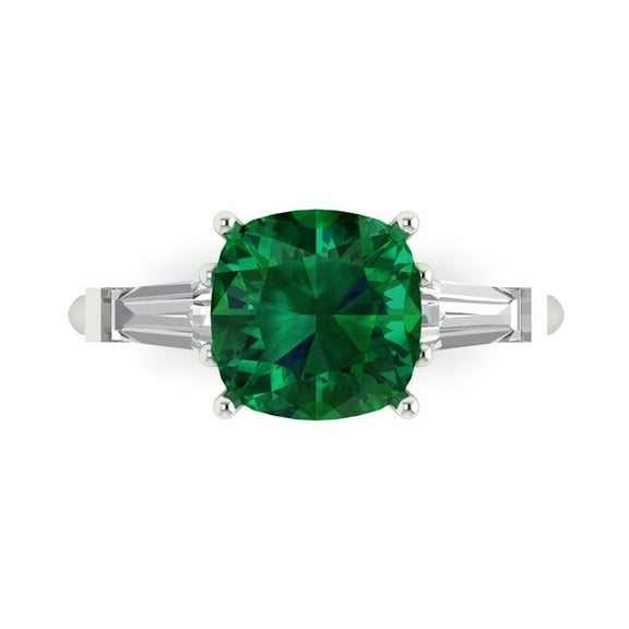 Three-Stone Engagement Ring for Women - 3ct Simulated Emerald in 18K White Gold Promise Ring