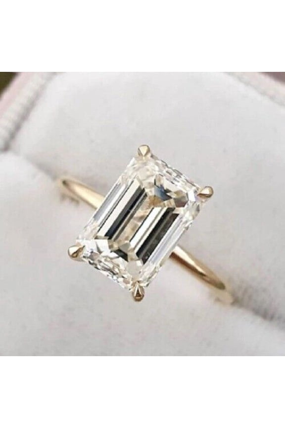3 Ct Emerald Cut Lab-Created White Diamond Engagement Ring 14K Yellow Gold Plated