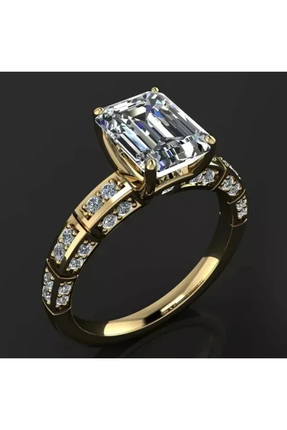 3 Ct Emerald Cut Lab-Created White Diamond Engagement Ring 925 Sterling Silver