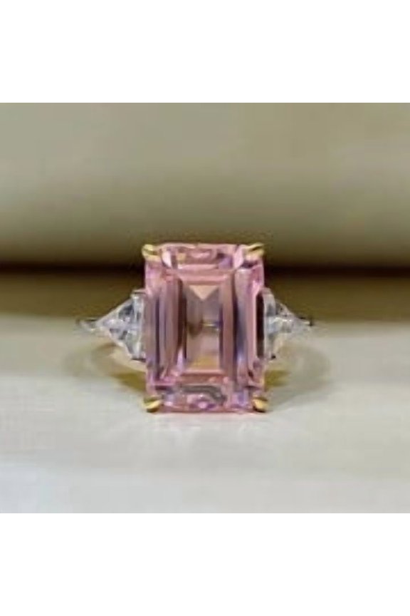 3 Ct Emerald Lab Created Pink Sapphire Women's Fancy Ring 14K White Gold Plated