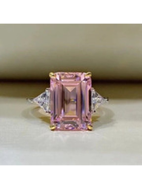 3 Ct Emerald Lab Created Pink Sapphire Women's Fancy Ring 14K White Gold Plated