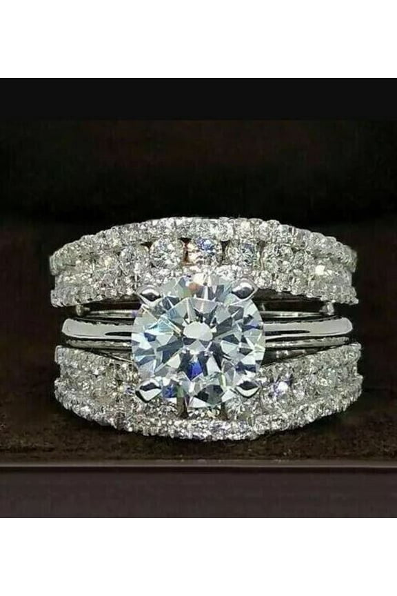 3 Ct Lab Created Diamond Enhancer Guard Wrap Wedding Ring 14K White Gold Plated