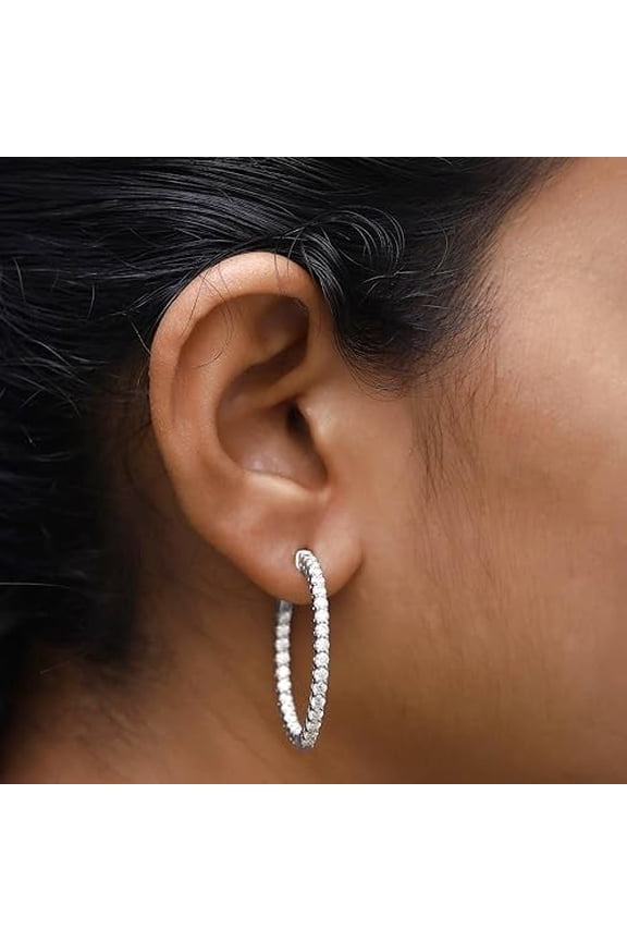 3 Ct Lab Created Round Diamond Inside Out Hoop Wedding Earrings for Women in 925 Sterling Silver
