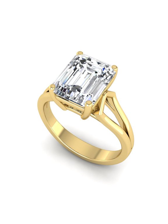 3 Ct Lab Grown Diamond Engagement Ring for Women, IGI Certified F Color VVS2 Clarity Emerald Cut 14K Yellow Gold Split Shank Solitaire Engagement Ring 10 US