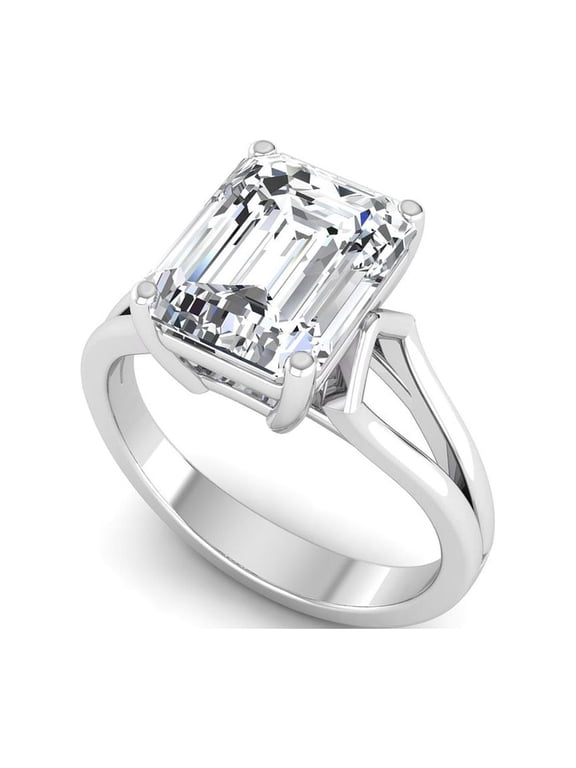 3 Ct Lab Grown Diamond Engagement Ring for Women, IGI Certified F Color VVS2 Clarity Emerald Cut 925 Sterling Silver Split Shank Solitaire Engagement Ring 5 US
