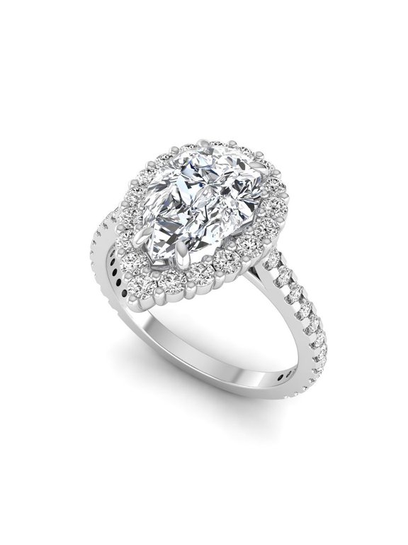 3 Ct Lab Grown Diamond Engagement Ring for Women, IGI Certified D Color VS1 Clarity Pear Cut 14K White Gold Teardrop Halo Wedding Ring 5 US