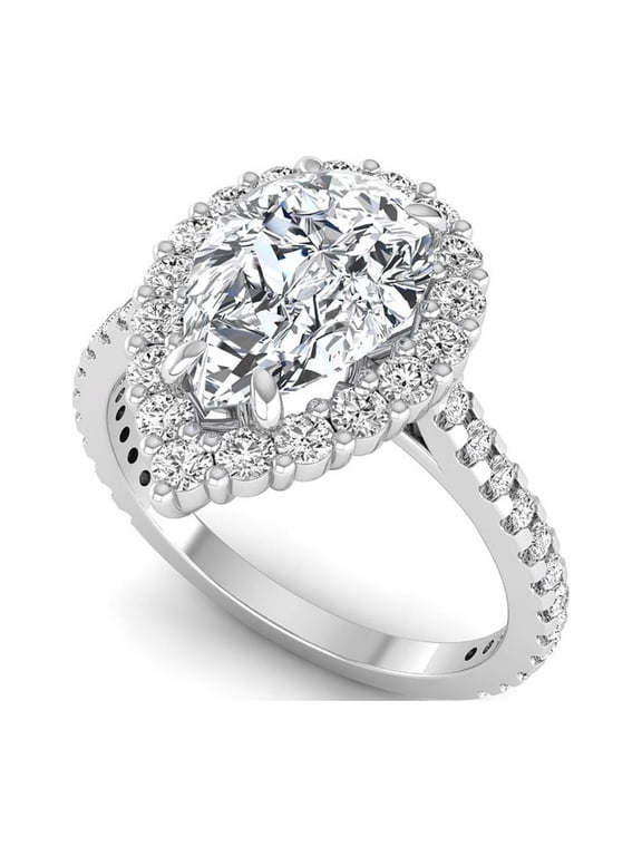 3 Ct Lab Grown Diamond Engagement Ring for Women, IGI Certified D Color VS1 Clarity Pear Cut 14K White Gold Teardrop Halo Wedding Ring 7 US