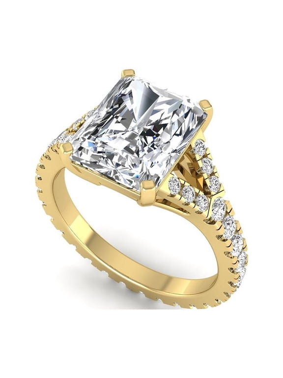 3 Carat Radiant Cut Lab Grown Diamond Split Shank Engagement Ring for Women, 14K Yellow Gold, IGI Certified E VS1 9.50 US