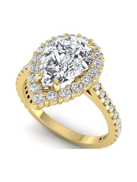 3 Ct Lab Grown Diamond Engagement Ring for Women, IGI Certified F Color VS1 Clarity Pear Cut 14K Yellow Gold Teardrop Halo Wedding Ring 5 US