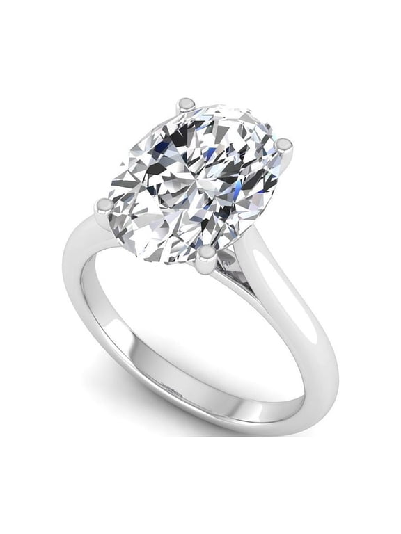 3 Ct Oval Cut Lab Grown Diamond Solitaire Engagement Ring, 925 Sterling Silver, IGI Certified 3 Carat F VVS2 10 US