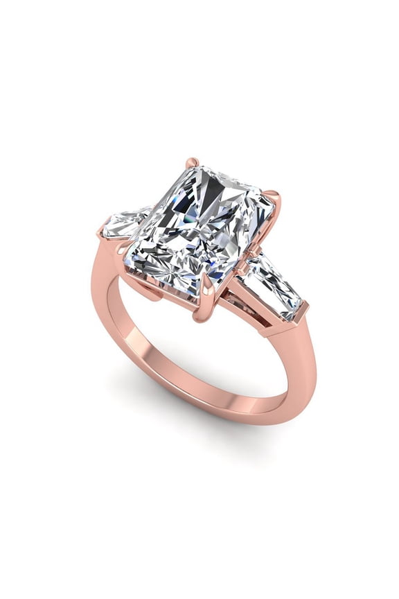 3 Ct Lab Grown Diamond Three Stone Ring for Women, IGI Certified F Color VS1 Clarity Radiant Cut 14K Rose Gold Engagement Ring 9.50 US