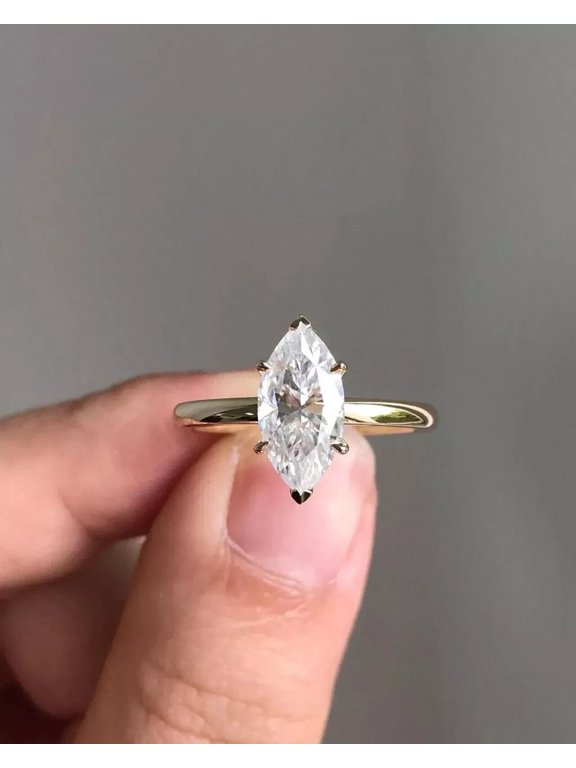 3 Ct Marquise Cut Lab Created Diamond Solitaire Ring 14k Yellow Gold Plated Silver