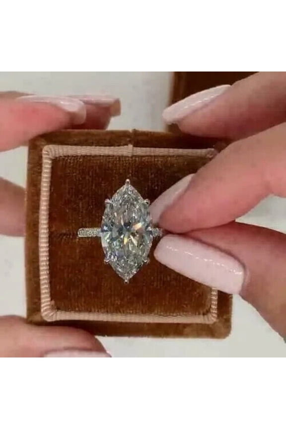 3 Ct Marquise Simuated Diamond Solitaire Engagement Ring 14K White Gold Plated Sterling Silver