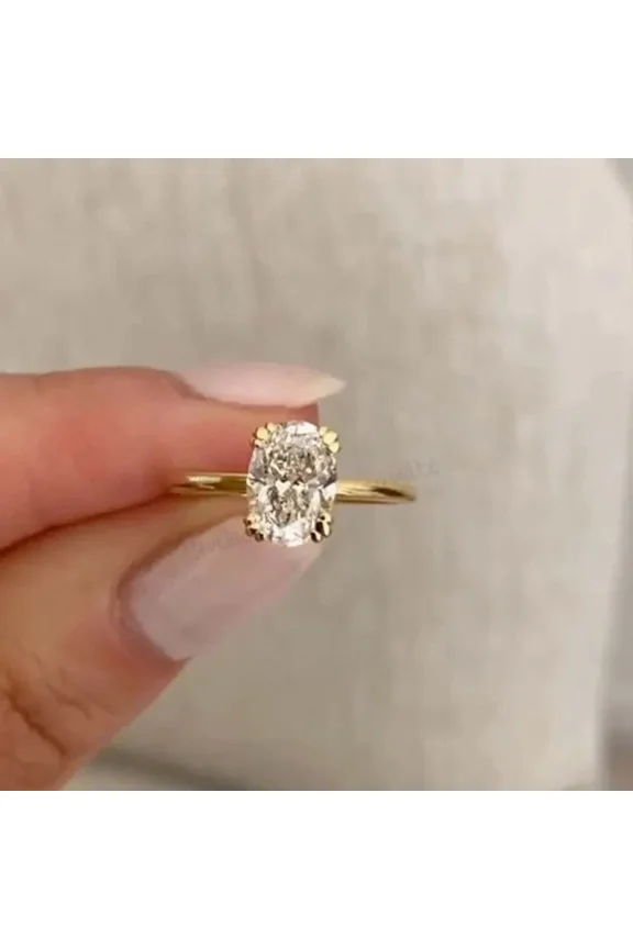 3 Ct Oval Cut Moissanite 14k Yellow Gold Plated Engagement Ring