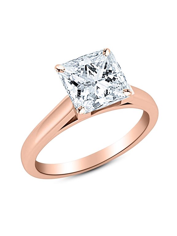 3 Ct Princess Cut Cathedral Solitaire Diamond Engagement Ring 14K Rose Gold (J Color SI1 Clarity)