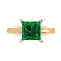 Solitaire Engagement Ring for Women - 3ct Simulated Emerald in 18K Yellow Gold Promise Ring