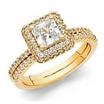 thumbnail image 1 of 3 Ct Princess Cut Real 14K Yellow Gold Engagement Wedding Ring Set Matching Band, 1 of 7