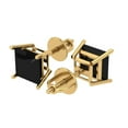 thumbnail image 1 of 3 Ct Princess Cut Studs Black Natural Onyx 14K Yellow Solid Solid Gold Everyday Dainty Earrings Screw Back, 1 of 7