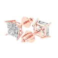 thumbnail image 1 of 3 Ct Princess Cut Studs Clear Crystal 18K Rose Solid Gold Everyday Dainty Earrings Screw Back, 1 of 7