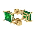 thumbnail image 1 of 3 Ct Princess Cut Studs Green Emerald 14K Yellow Solid Solid Gold Everyday Dainty Earrings Push Back, 1 of 7