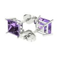 thumbnail image 1 of 3 Ct Princess Cut Studs Purple Alexandrite 18K White Solid Solid Gold Everyday Dainty Earrings Push Back, 1 of 7