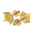 thumbnail image 1 of 3 Ct Princess Cut Studs Yellow Natural Citrine 14K Yellow Solid Solid Gold Everyday Dainty Earrings Screw Back, 1 of 7
