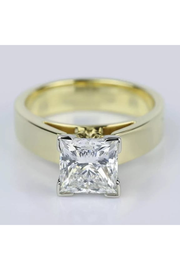 3 Ct Princess Cut White Moissanite Halo Engagement Ring 14K Yellow Gold Plated