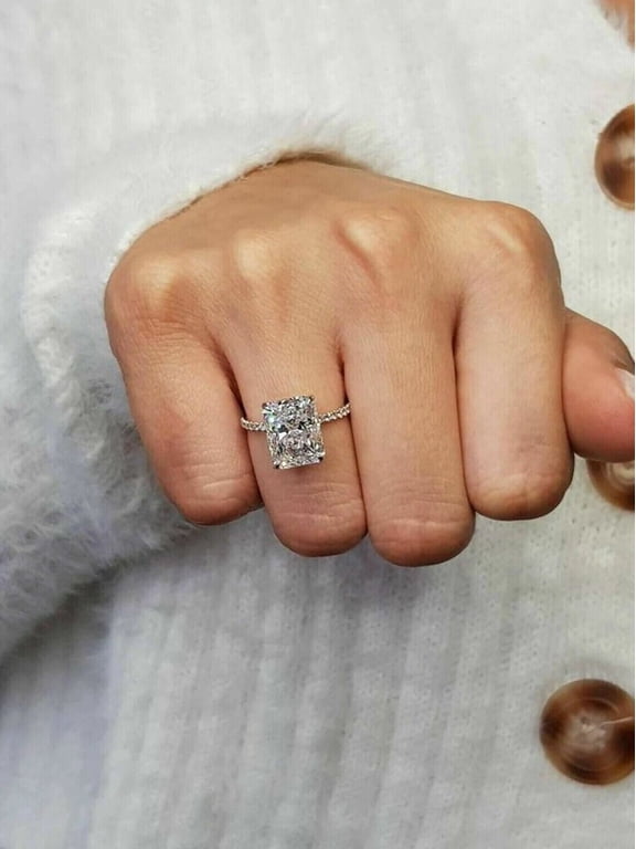 3 Ct Radiant Cut Lab Created Diamond Woman's Engagement Ring 14k White Gold Plated Sterling Silver