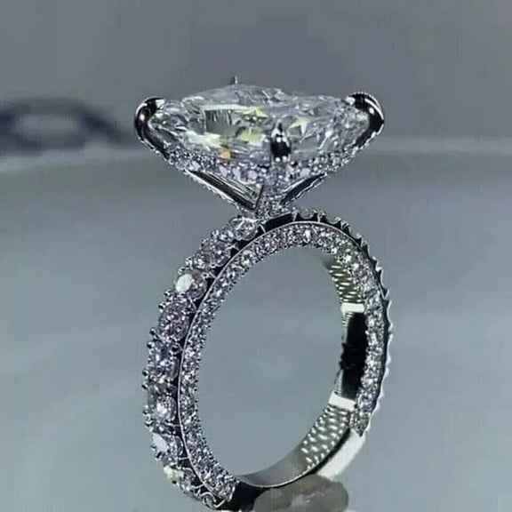 3 Ct Radiant Lab-Created Diamond Engagement Cluster Solitaire Ring 14k White Gold Plated 925 Silver