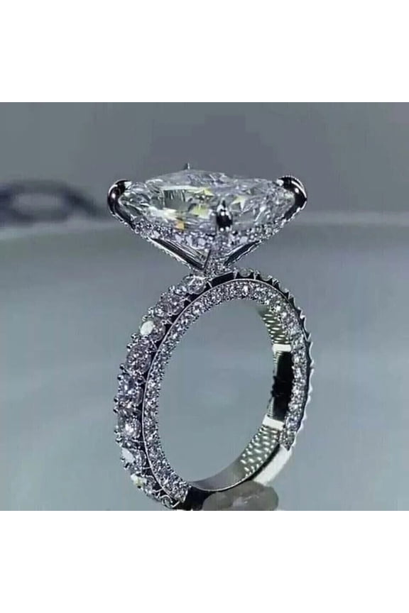 3 Ct Radiant Lab-Created Diamond Engagement Cluster Solitaire Ring 14k White Gold Plated 925 Silver