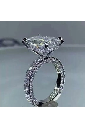 3 Ct Radiant Lab-Created Diamond Engagement Cluster Solitaire Ring 14k White Gold Plated 925 Silver