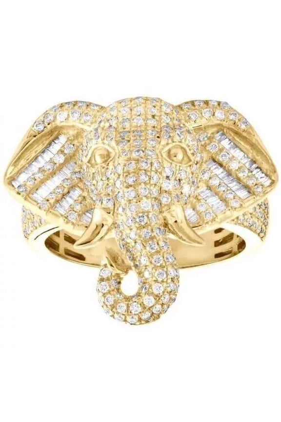 3 Ct Round CZ Diamond Elephant Band Ring, 14K Gold Plated Sterling Silver