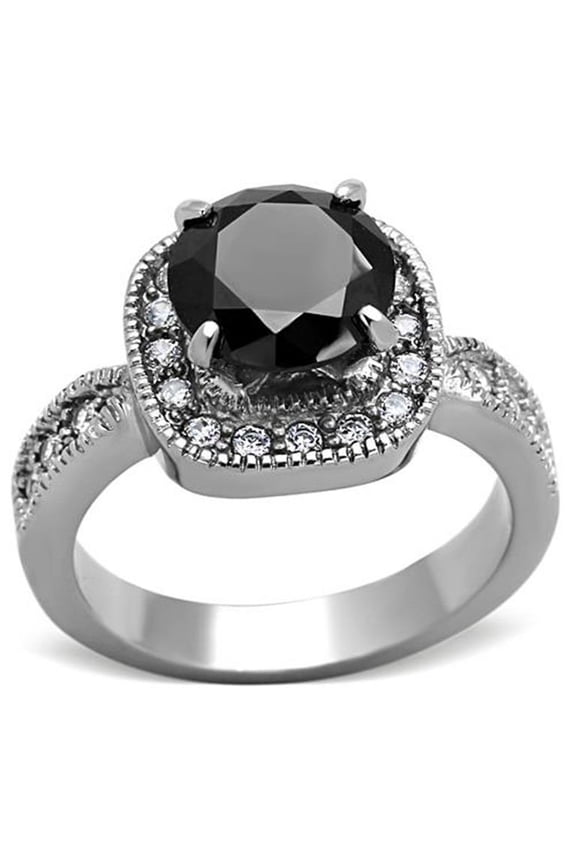 3 Ct Round Cut Black Cubic Zirconia Stainless Steel Halo Engagement Ring Size 5