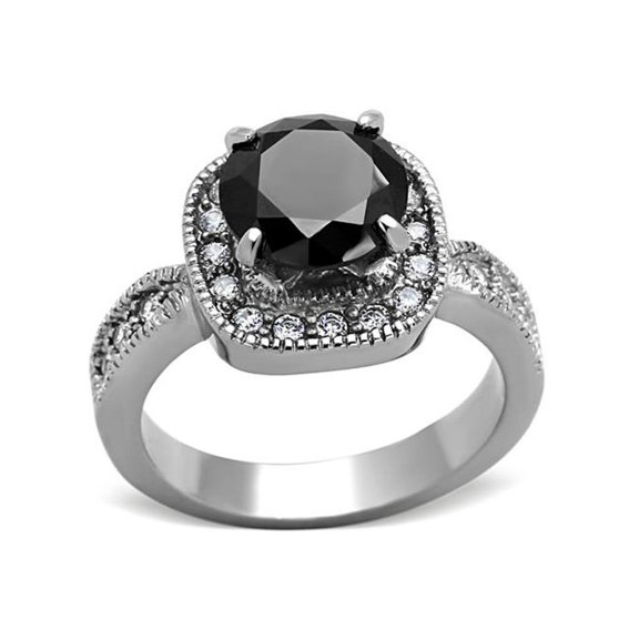 3 Ct Round Cut Black Cubic Zirconia Stainless Steel Halo Engagement Ring Size 8