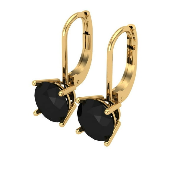 3 Ct Round Cut Drop Dangle Black Natural Onyx 18K Yellow Solid Solid Gold Everyday Dainty Earrings Lever Back