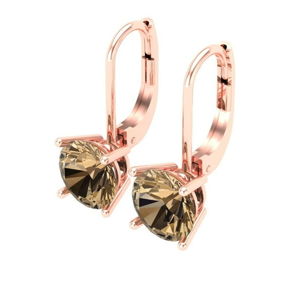 3 Ct Round Cut Drop Dangle Champagne Crystal 14K Rose Solid Gold Everyday Dainty Earrings Lever Back