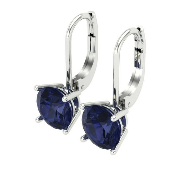 3 Ct Round Cut Drop Dangle Blue Sapphire 18K White Solid Solid Gold Everyday Dainty Earrings Lever Back