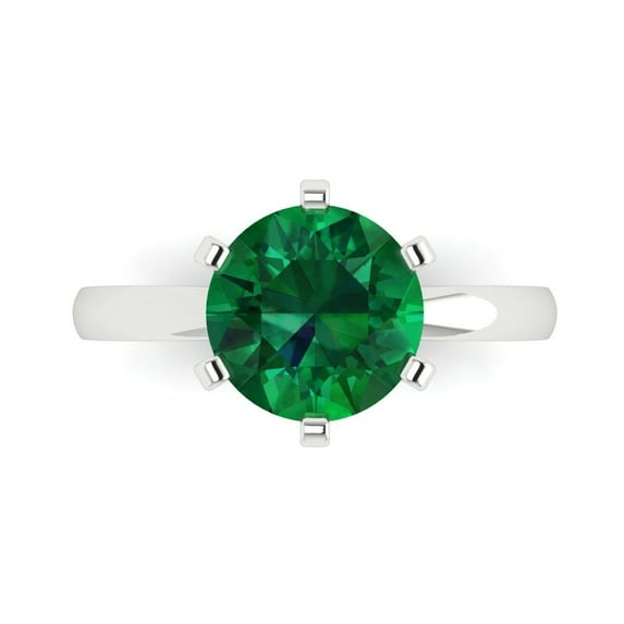 Solitaire Engagement Ring for Women - 3ct Simulated Emerald in 18K White Gold Promise Ring