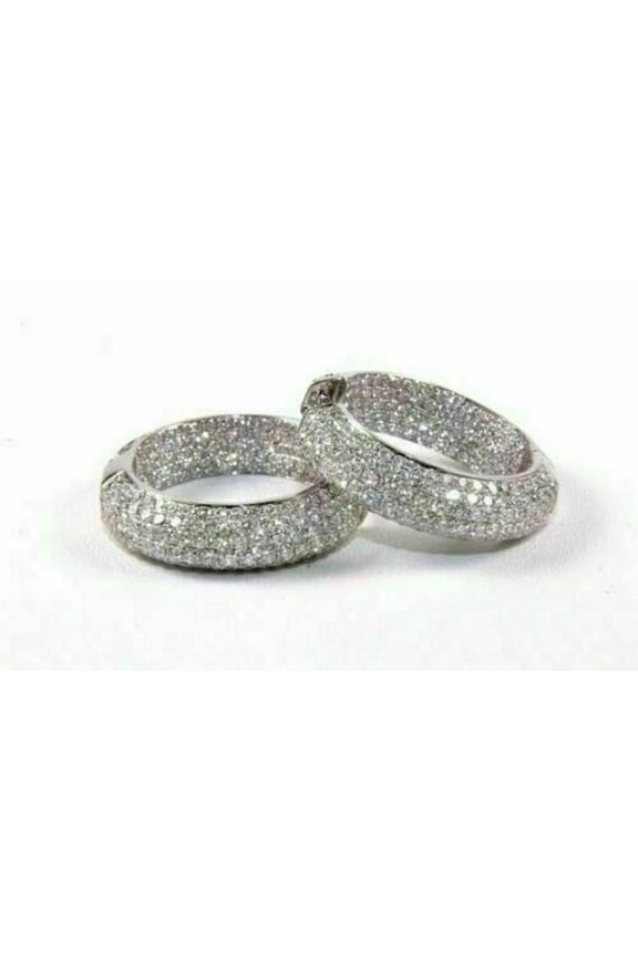 3 Ct Round Cut Lab Created Diamond Inside Out Hoop Earrings 14k White Gold Plated Silver