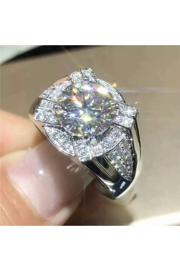 3 Ct Round Cut Lab-Created Diamond Men's Engagement Ring 14K White Gold Plated