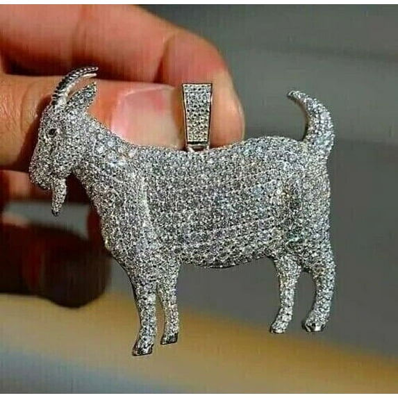 3 Ct Round Cut Lab Created Diamond Men's Goat Pendant Solid 925 Silver 14 K White Gold Plated